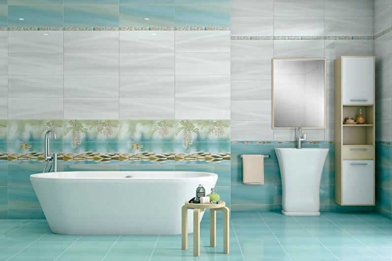 Tirkīza vannas istabas dizains - grīdas apdare