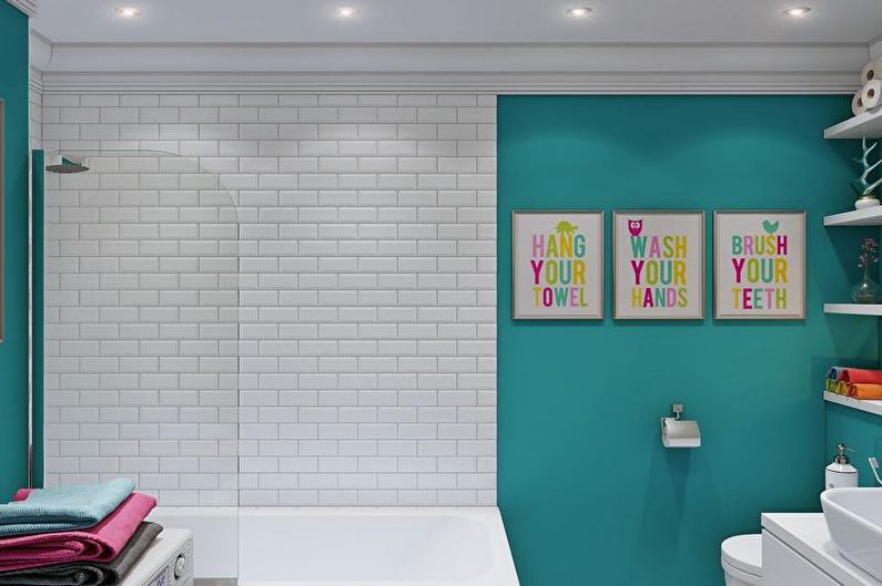 Conception de salle de bain turquoise - décoration et éclairage