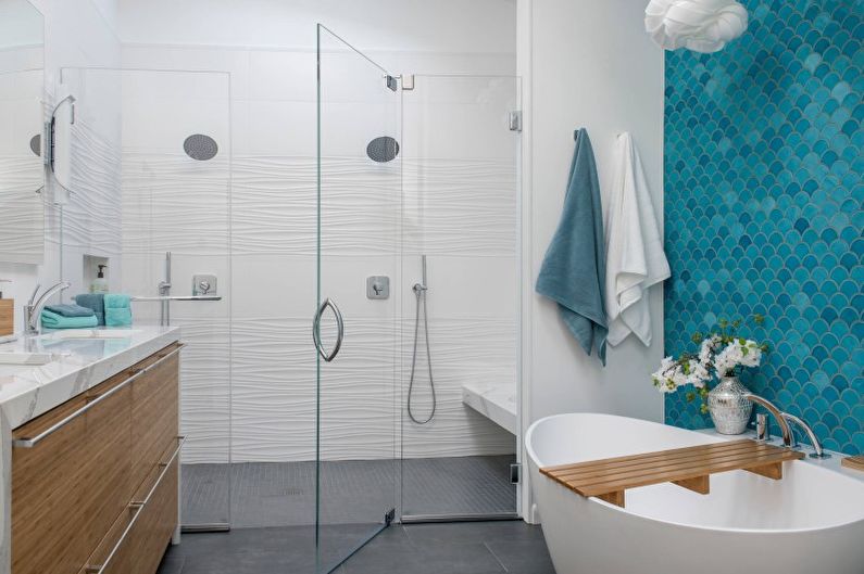 Turkio spalvos vonios kambarys - interjero dizaino nuotrauka