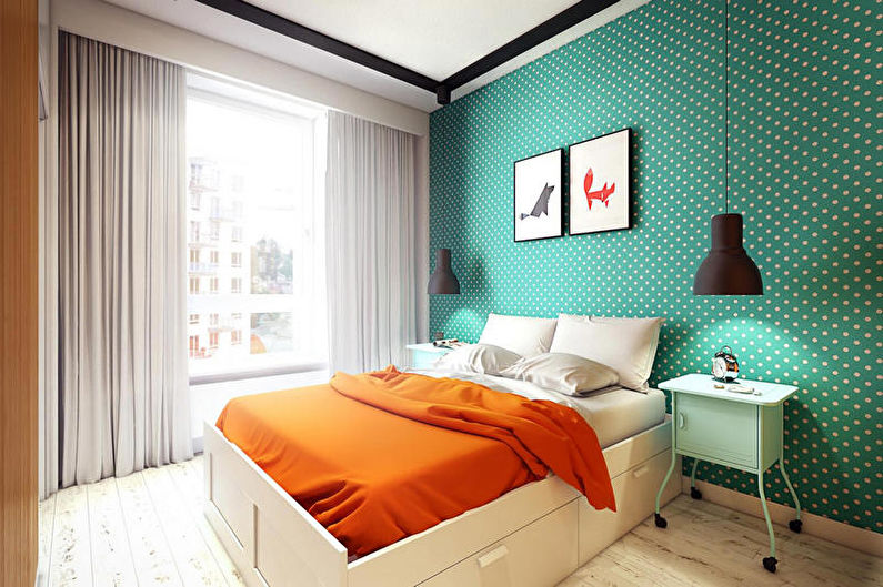 Τυρκουάζ υπνοδωμάτιο σε μοντέρνο στιλ - Εσωτερική διακόσμηση