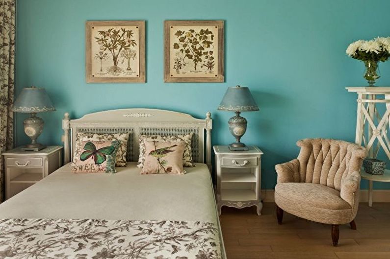 Phòng ngủ màu ngọc lam theo phong cách Provence - Thiết kế nội thất