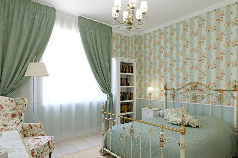 Türkisfarbenes Schlafzimmer im Provence-Stil - Innenarchitektur