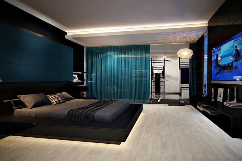 Turkis aukštųjų technologijų miegamasis - interjero dizainas