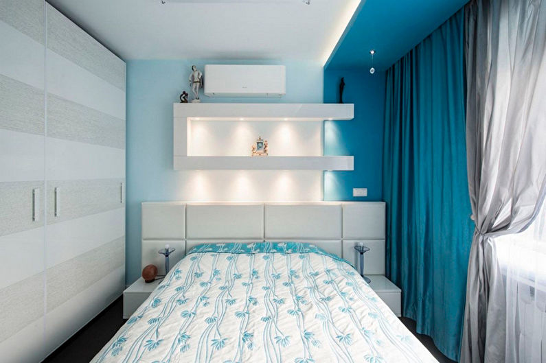 Minimalistyczna turkusowa sypialnia - architektura wnętrz