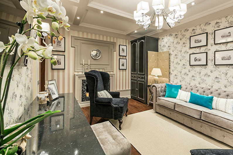 Dzīvojamā istaba angļu neoklasicisma stilā - 1. foto