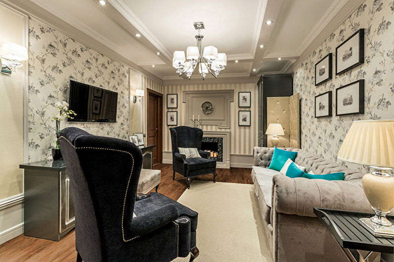Dzīvojamā istaba angļu neoklasicisma stilā - 2. foto
