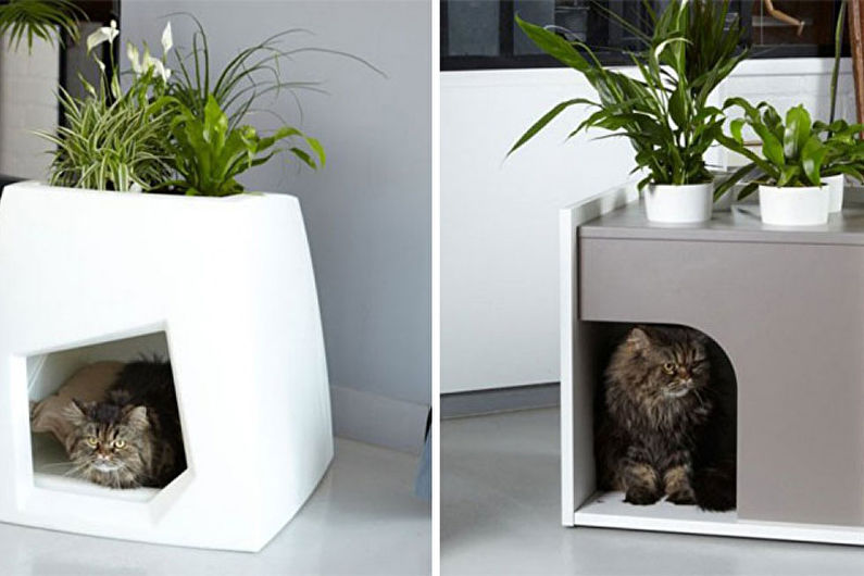 Cat house built into furniture