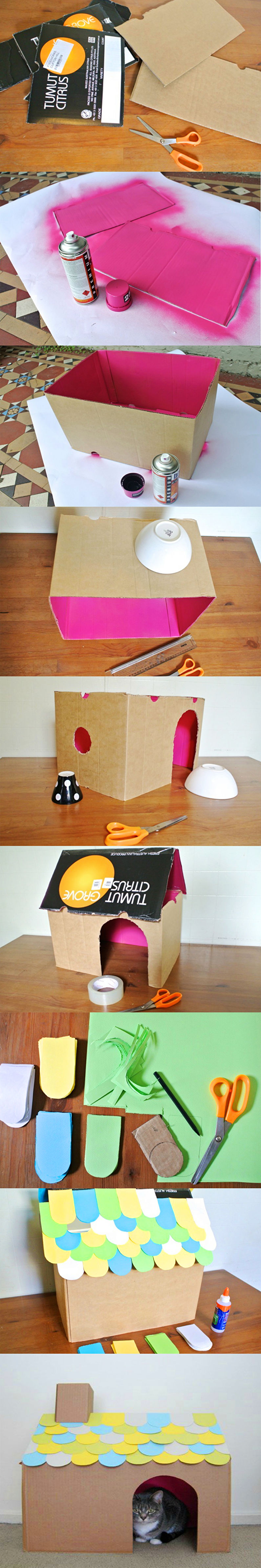 DIY Cat House - Casă simplă din carton