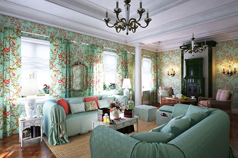 Dzīvojamā istaba Provansas stilā - interjera dizains