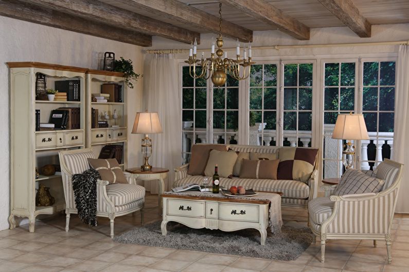 Ruang tamu dalam gaya Provence - Reka Bentuk Dalaman