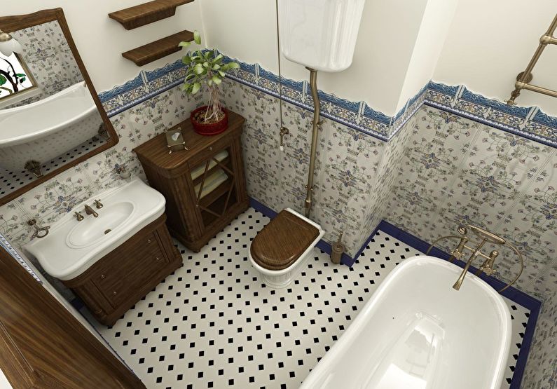 Vonios kambario dizainas 4 kv.m. - grindų apdaila