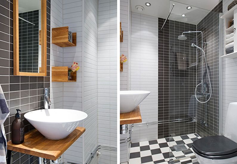 Fürdőszoba 4 négyzetméter skandináv stílusban - belsőépítészet
