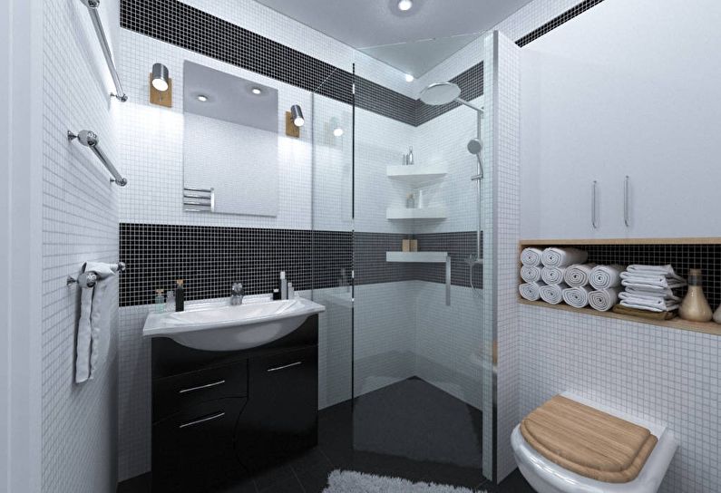 Интериорен дизайн на баня от 4 кв.м. с душ - снимка