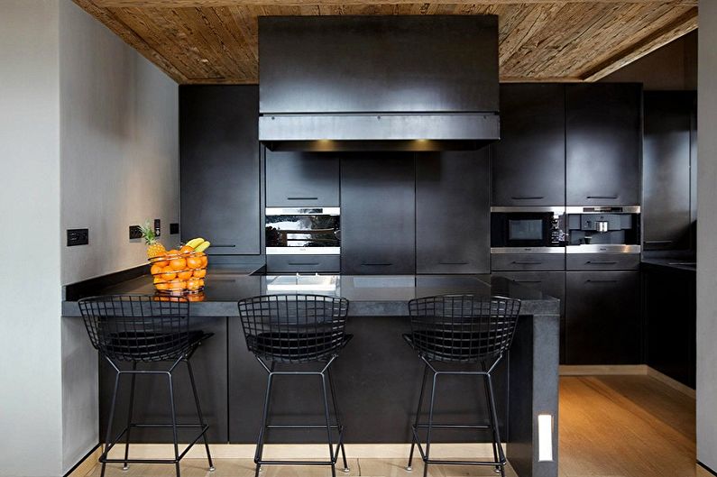 Dapur hitam dalam gaya moden - Reka Bentuk Dalaman