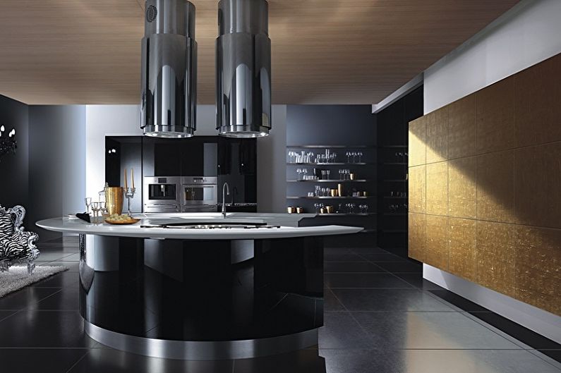 Augsto tehnoloģiju melnā virtuve - interjera dizains