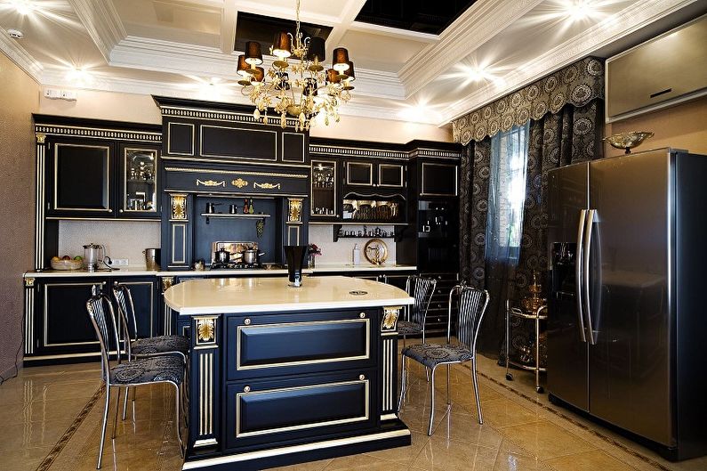 Melna virtuve klasiskā stilā - interjera dizains