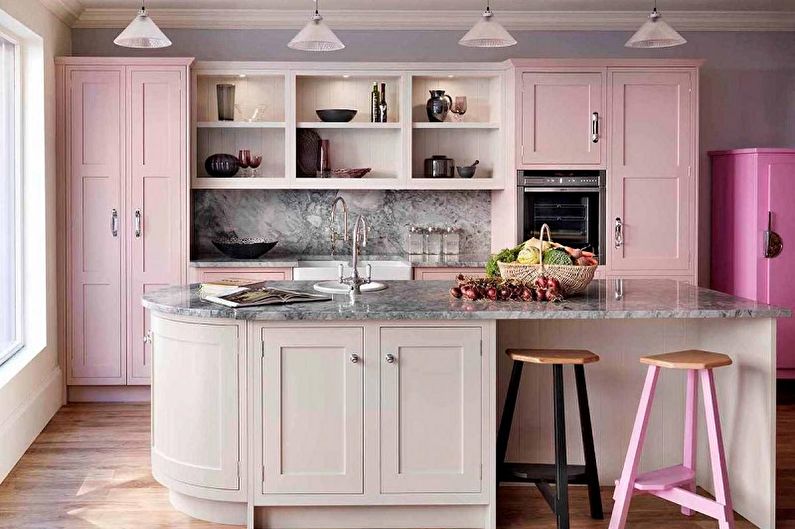 Różowa kuchnia w stylu retro - projektowanie wnętrz