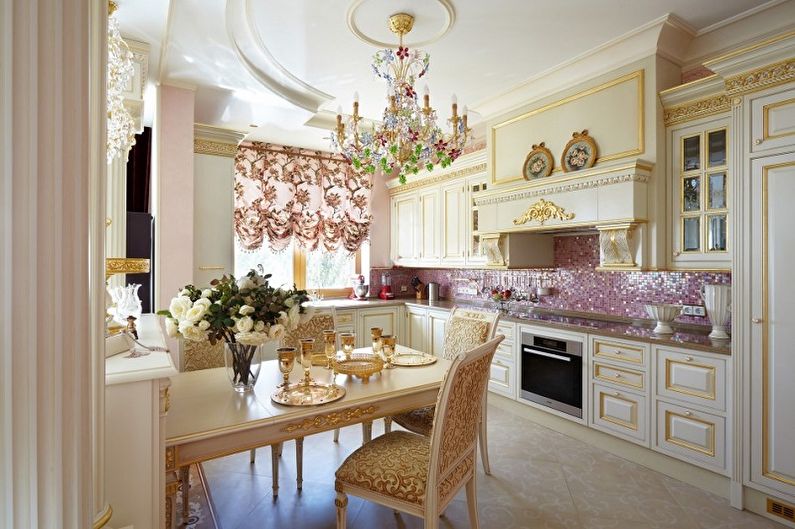 Rozā rokoko stila virtuve - interjera dizains