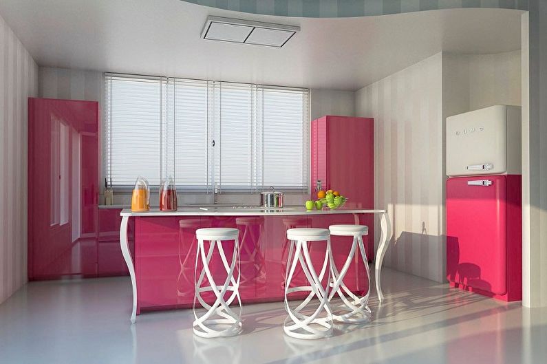 Design cucina rosa - Finitura a pavimento