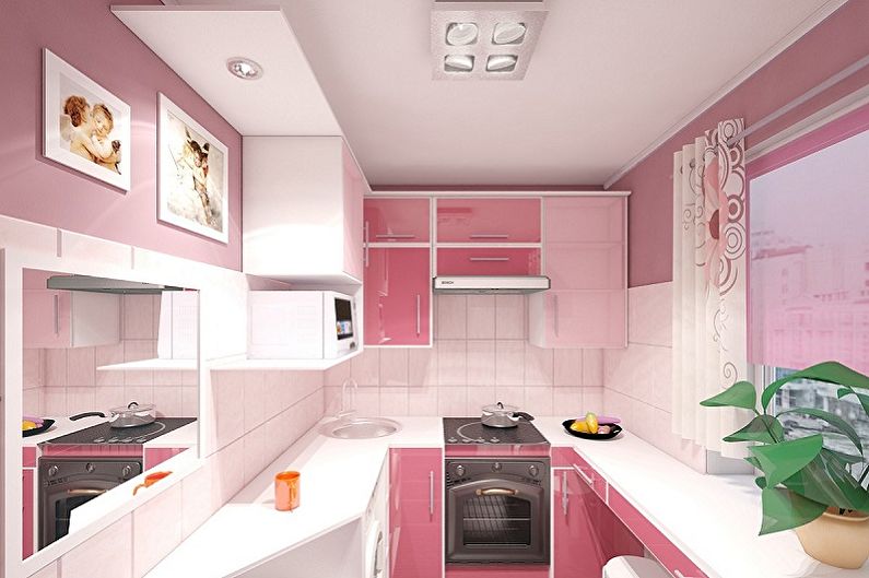 Rozā virtuves dizains - griestu apdare