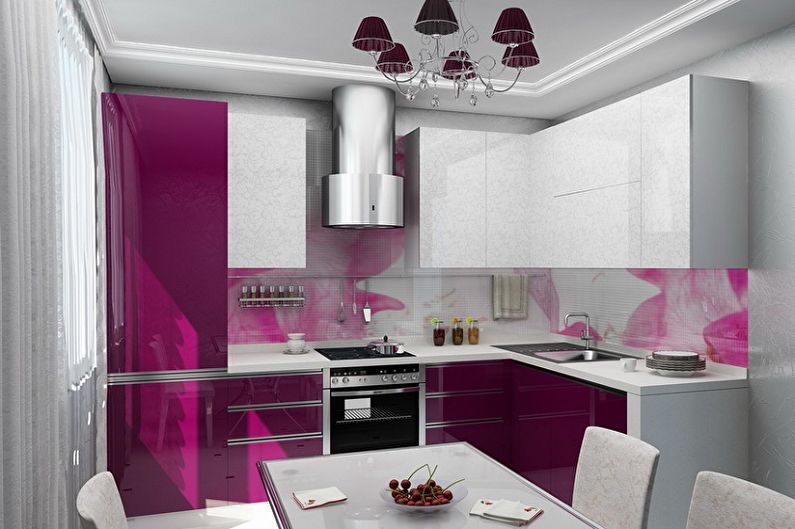 Pequena cozinha rosa - design de interiores