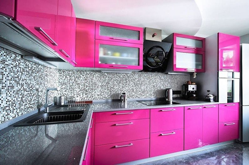 Dapur merah jambu - gambar reka bentuk dalaman