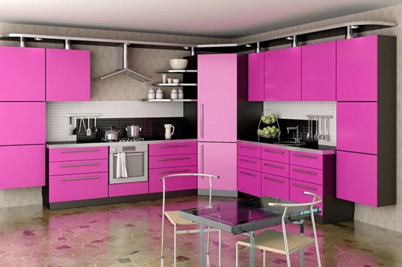 Dapur merah jambu - gambar reka bentuk dalaman