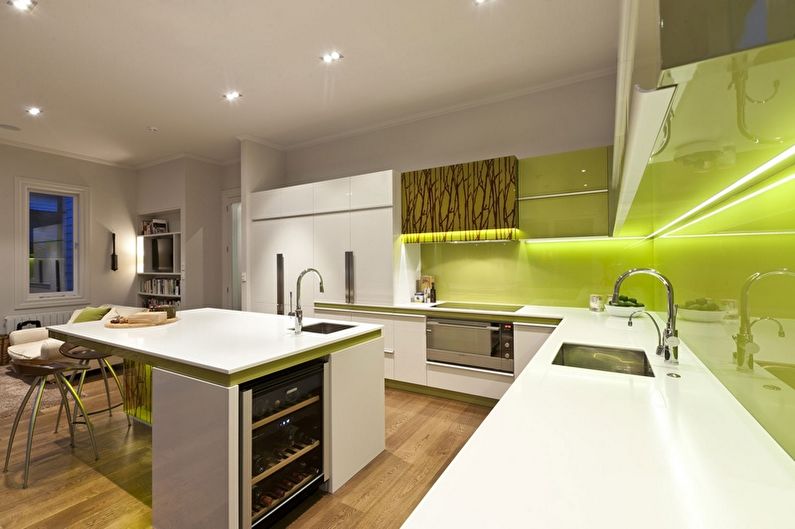 Zaļa virtuve mūsdienīgā stilā - interjera dizains