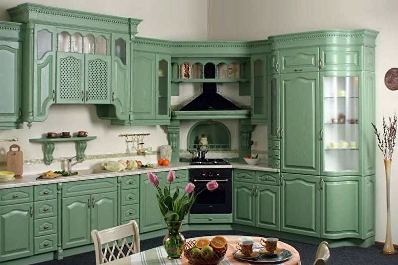 Klasiskā zaļā virtuve - interjera dizains