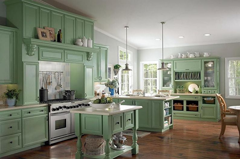 Класическа зелена кухня - Интериорен дизайн