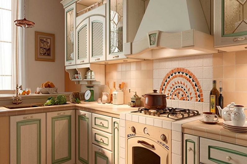 Vidusjūras stila zaļā virtuve - interjera dizains