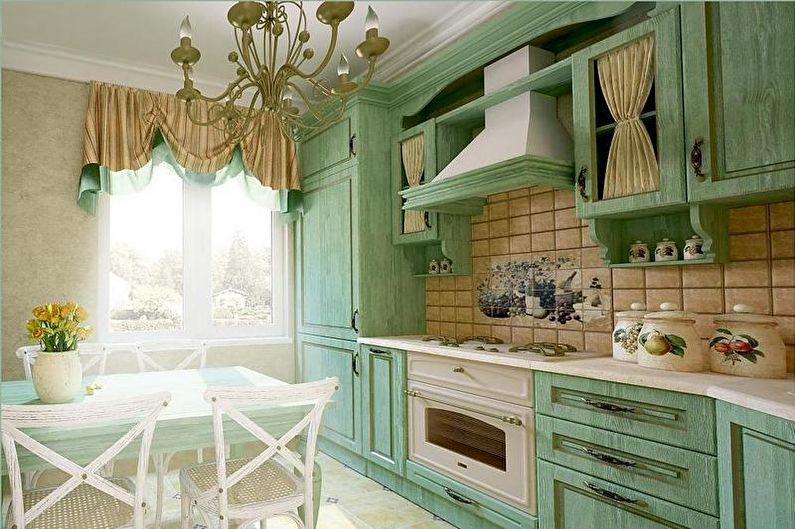 Zaļā lauku stila virtuve - interjera dizains