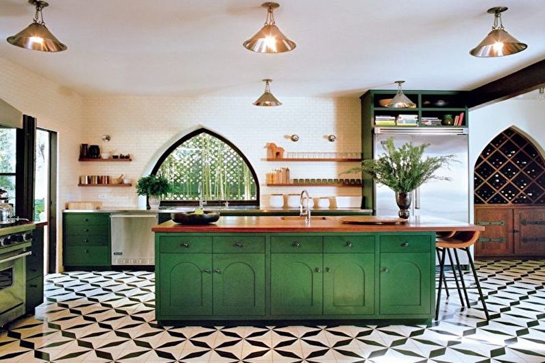 Дизайн на зелена кухня - покритие на пода