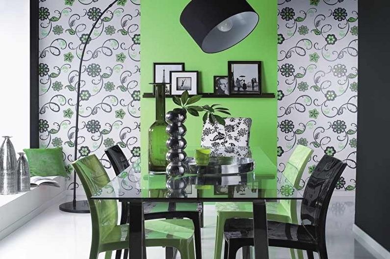Зелен дизайн на кухня - декорация на стени