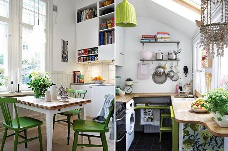 Dizajn zelene kuhinje - dekor i rasvjeta