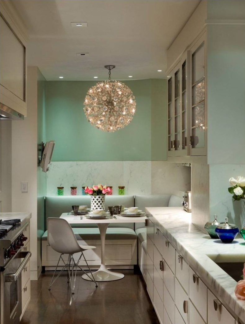 Zaļās virtuves dizains - dekors un apgaismojums