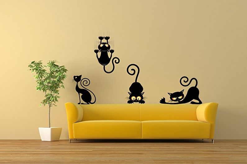 Wallpaper stickers in the living room interior - photo