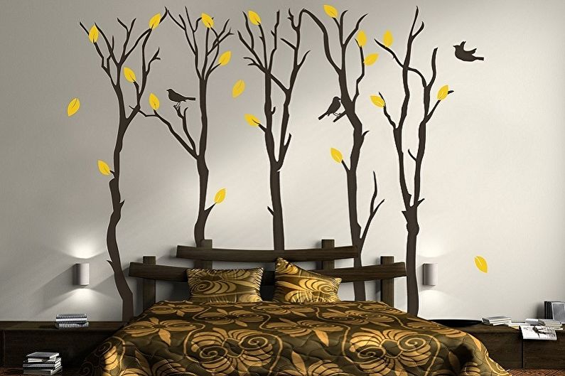 Wallpaper stickers in the bedroom interior - photo
