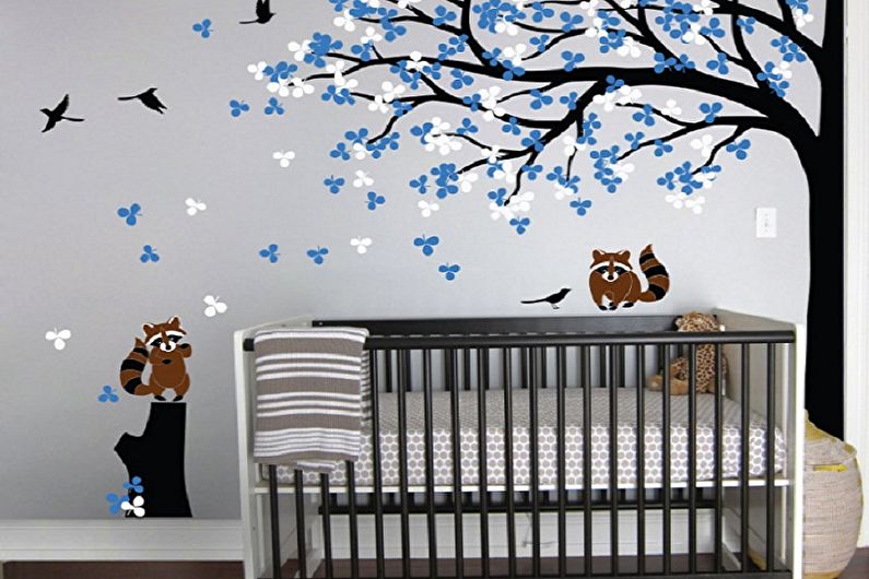 Wallpaper stickers in the interior of a children's room - photo