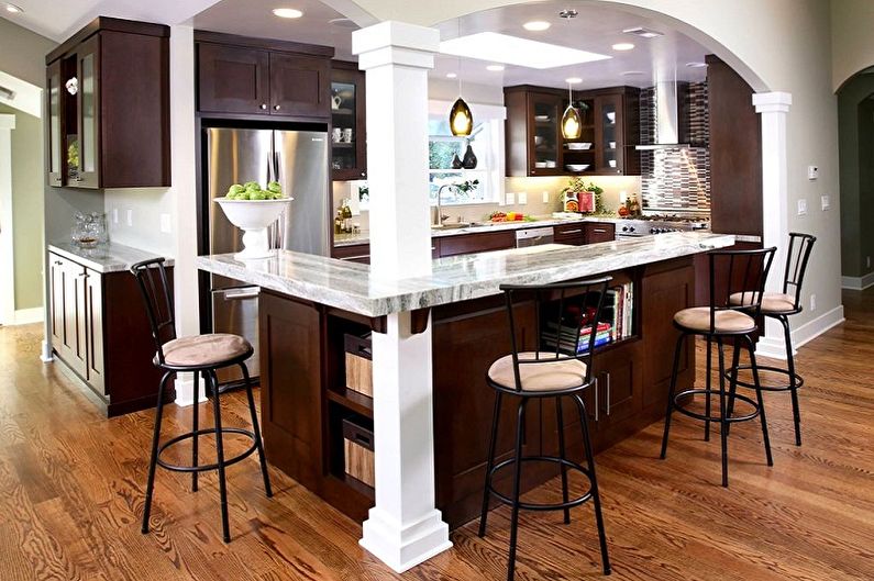 Kitchens with a bar counter - Materials and design