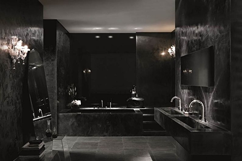 Černá koupelna v gotickém stylu - interiérový design