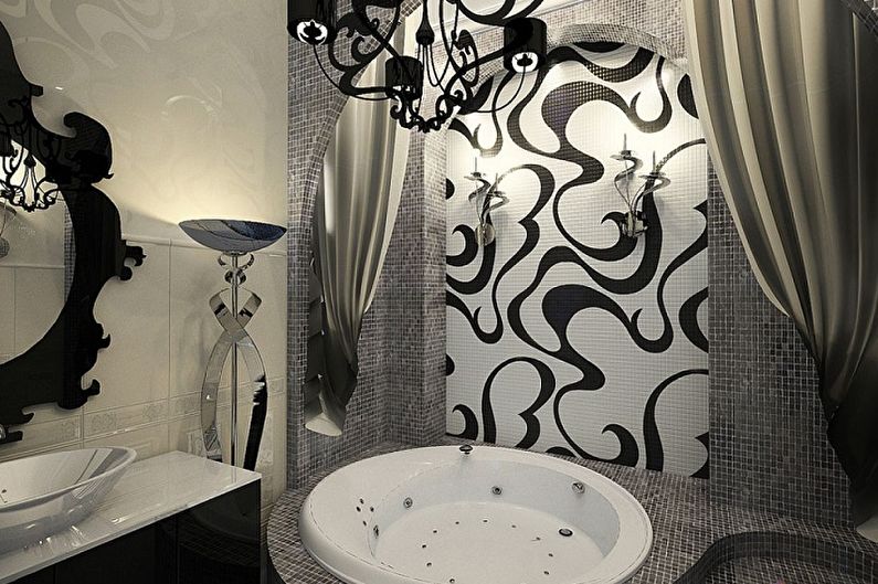 Melna vannas istaba Art Deco stilā - interjera dizains