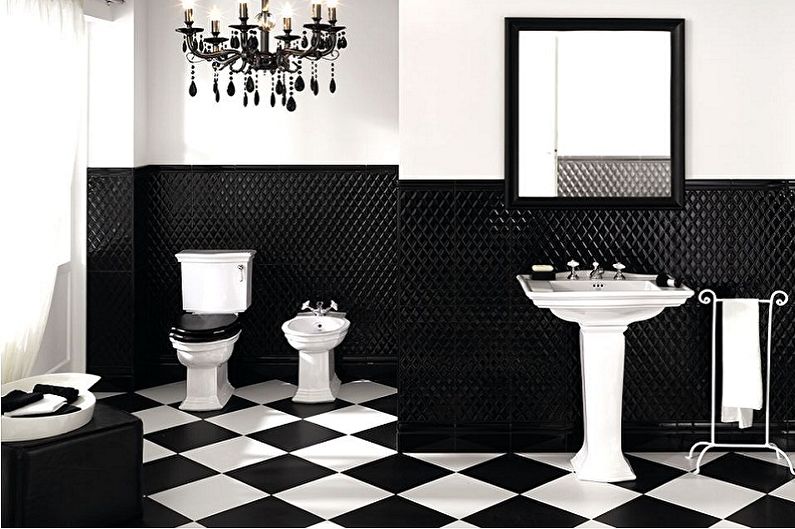 Juodo vonios kambario dizainas - grindų apdaila