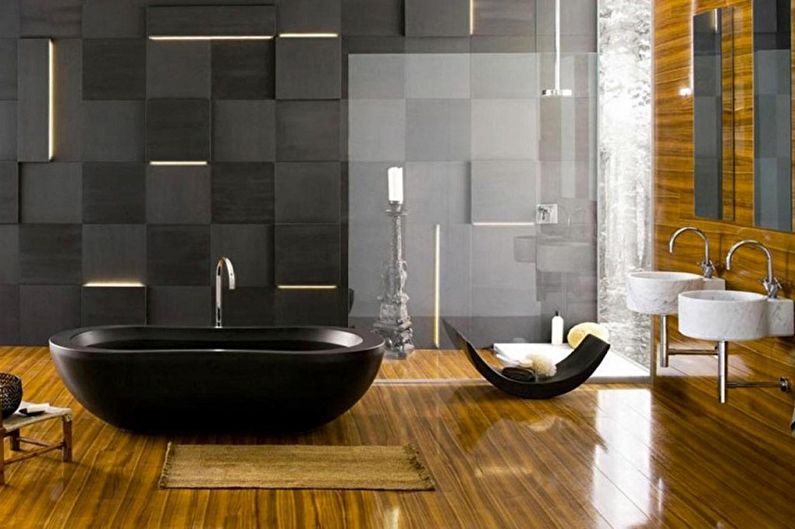 Melnas vannas istabas dizains - grīdas apdare