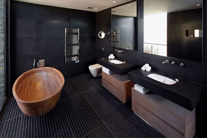Melnas vannas istabas dizains - sienu dekorēšana