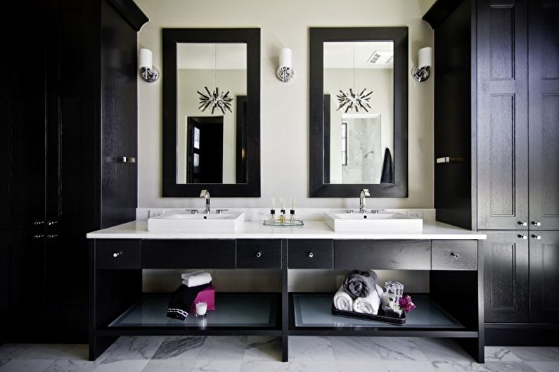 Melnas vannas istabas dizains - mēbeles