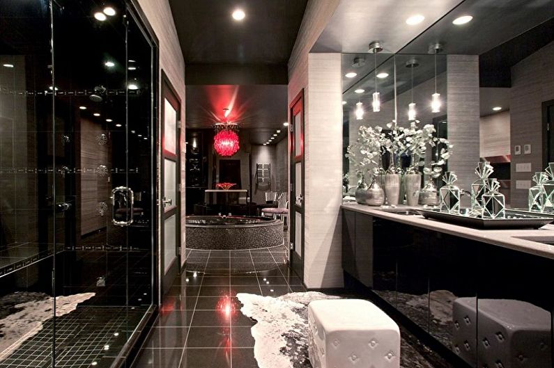 Melnas vannas istabas dizains - dekors un apgaismojums