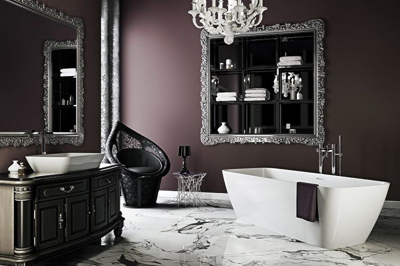 Fekete fürdőszoba - belsőépítészeti fénykép