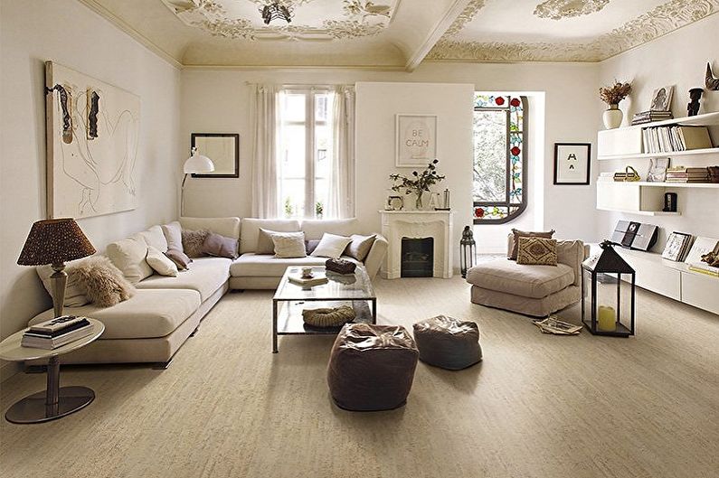 Korková podlaha v obývacím pokoji