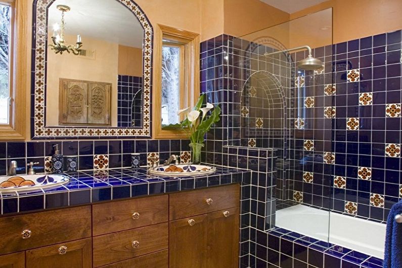 Bilik mandi biru dalam gaya oriental - Reka Bentuk Dalaman